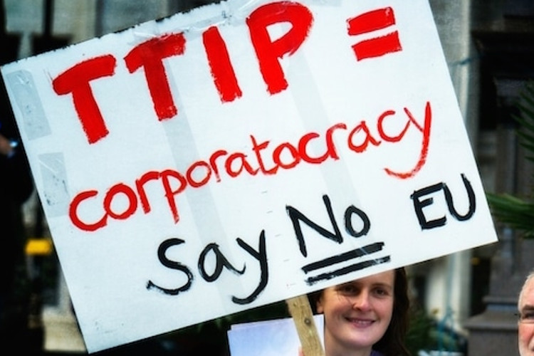 Woman protesting TTIP trade agreement
